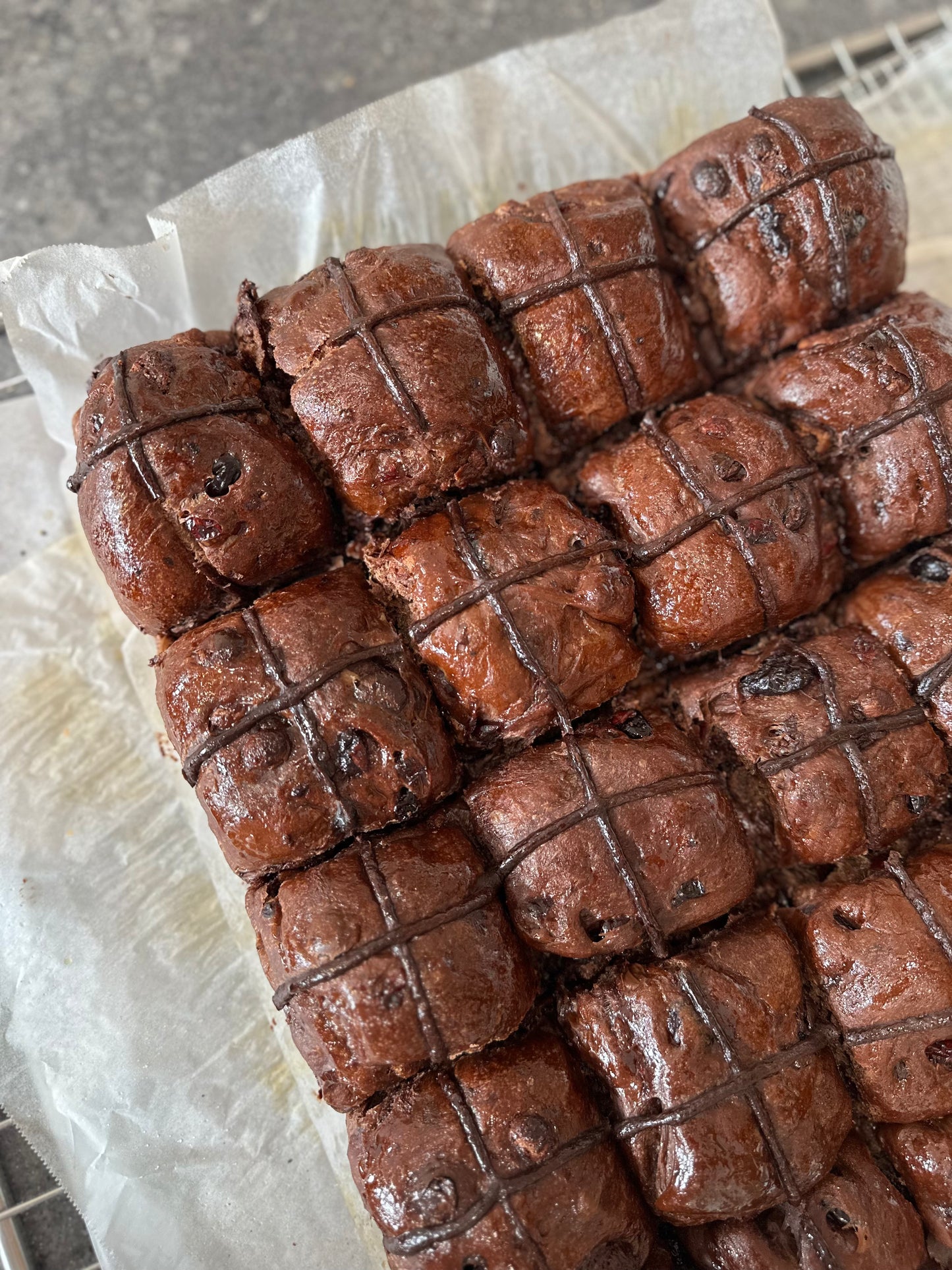 Choc Cross Bun - Cherry Chocolate
